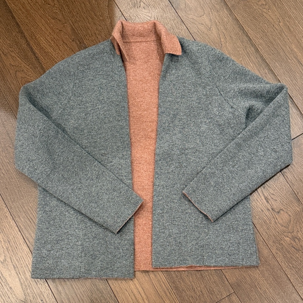 Akris Bergdoff Goodman Gray and Rust Open Cardigan Size 12 C5-005
